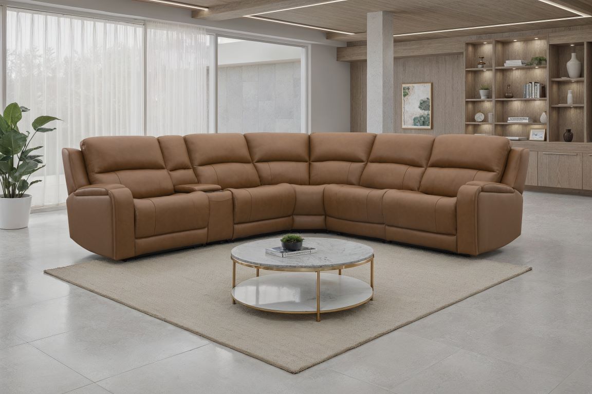 U71279 Leather Caramel POWER  Sectional