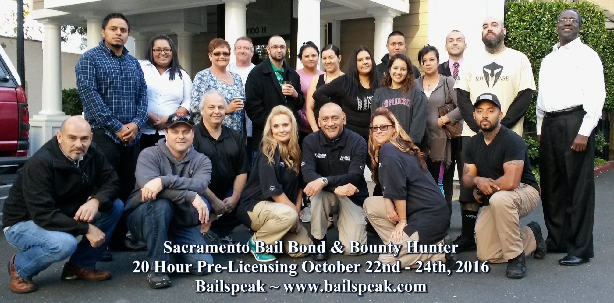 Group photo of Sacramento Bail Bond and Bounty Hunter pre-licensing course participants, October 22-24, 2016.