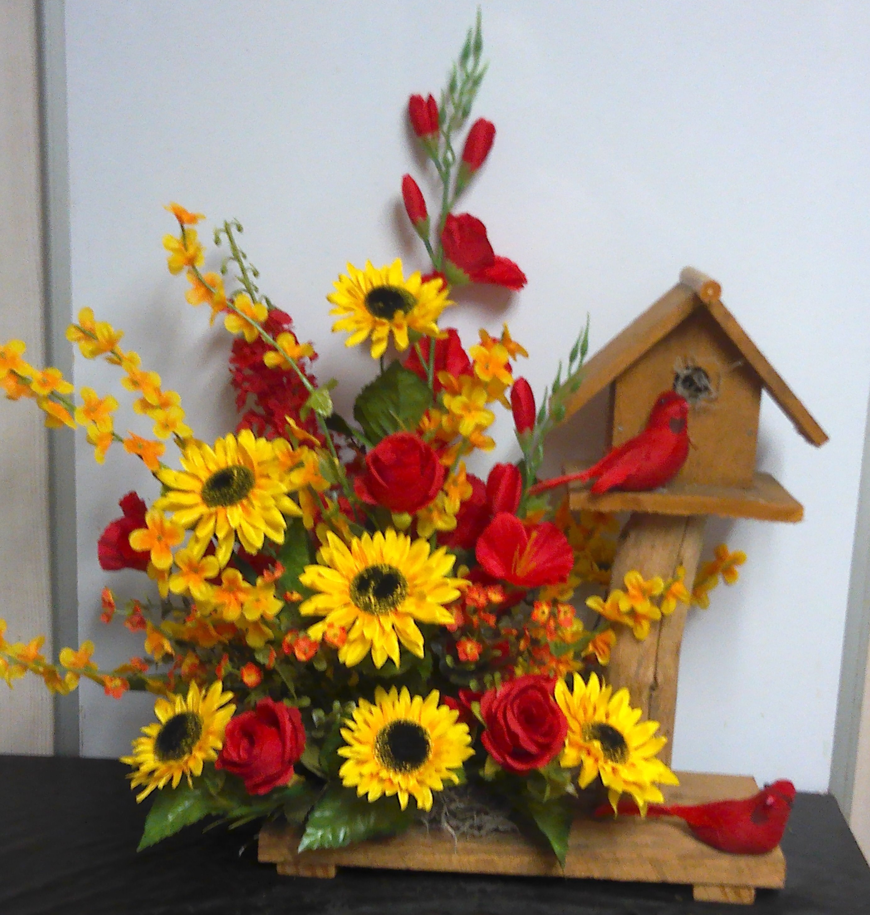 (19) "Silk" Birdhouse Arrangement
W/ Redbirds
$75.00