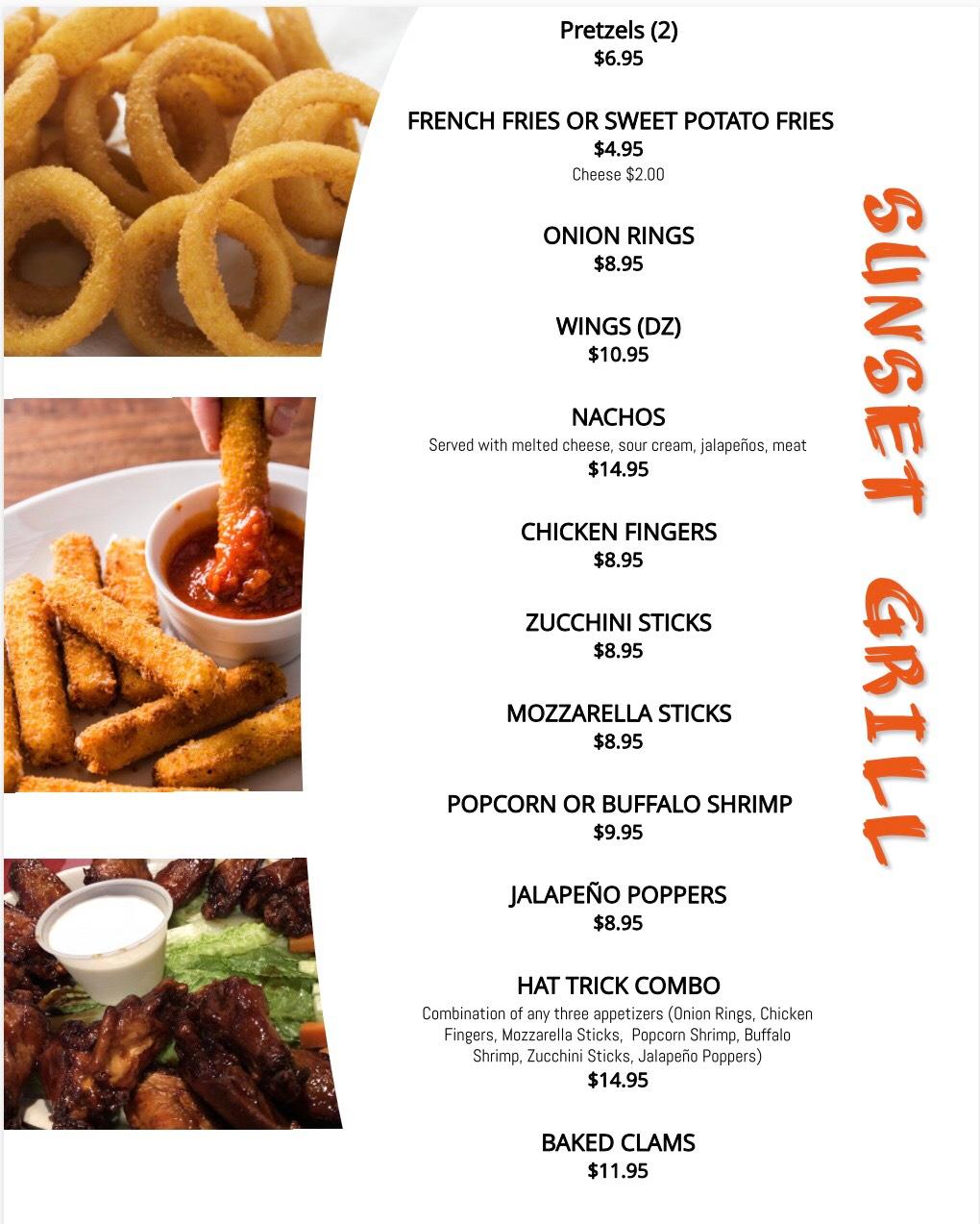 Sunset Grill Long Island New York Bar Menu