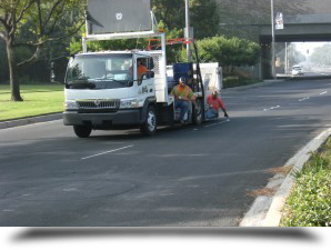 Markings being put on road||||