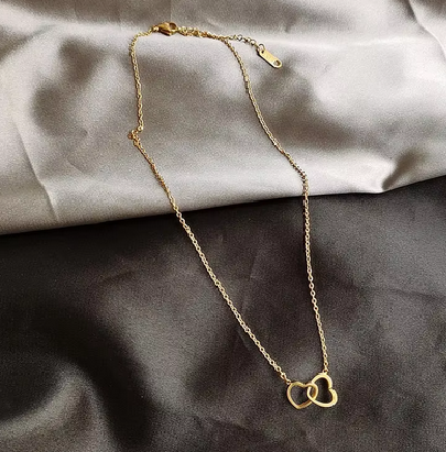 Simple Double Heart Pendant Necklace for Women Couple Stainless Steel Choker Gold Color Chain Wedding Party Friends Jewelry Gift