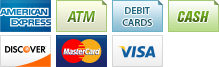 We accept American Express, ATM, Debit, Cash, Discover, MasterCard and Visa.||||