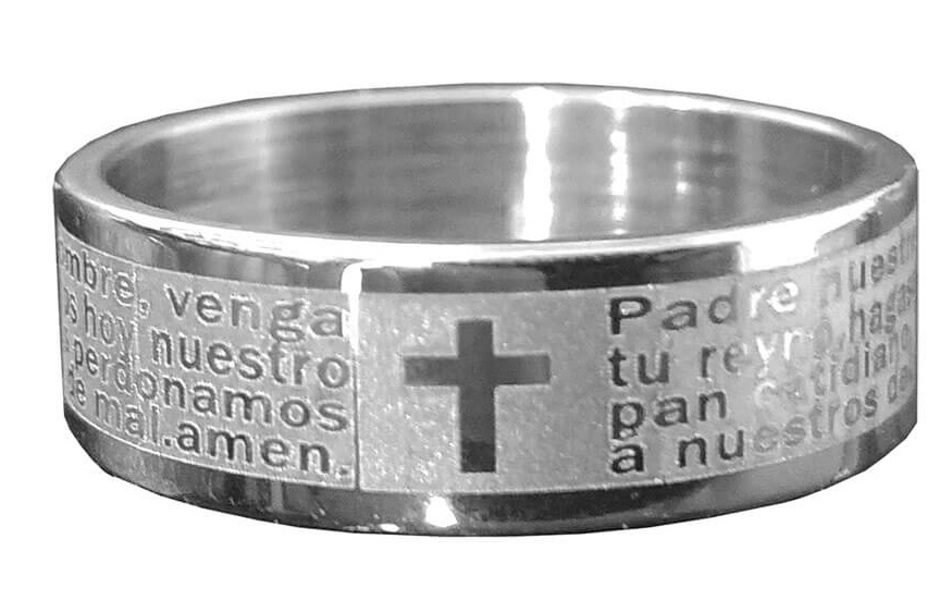 ANILLO CON PADRE NUESTRO EN ACERO INOXIDABLE