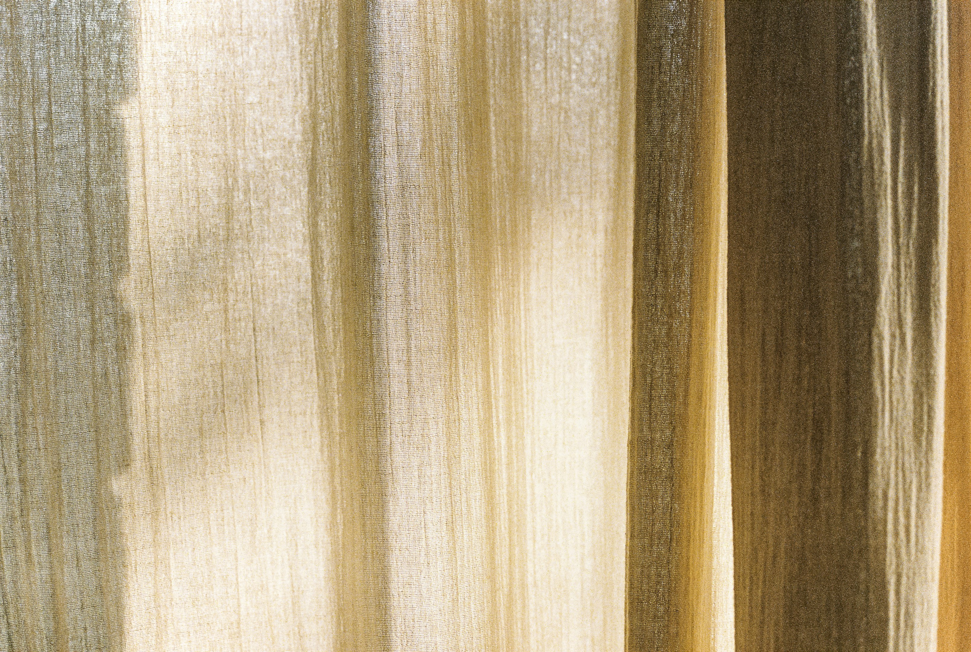 un primer plano de una cortina con un gato sentado en ella