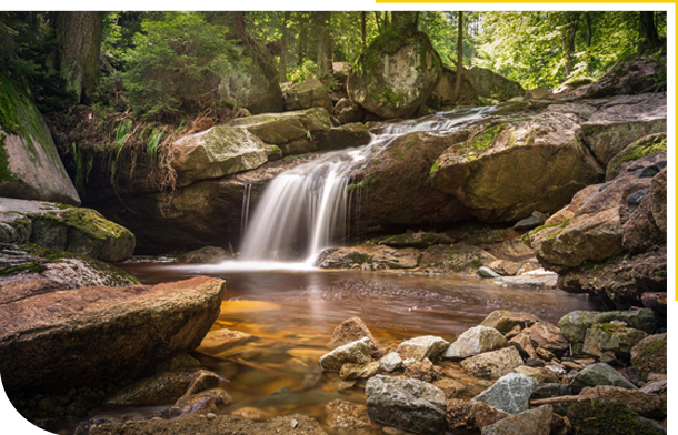 A waterfall flowing from a river