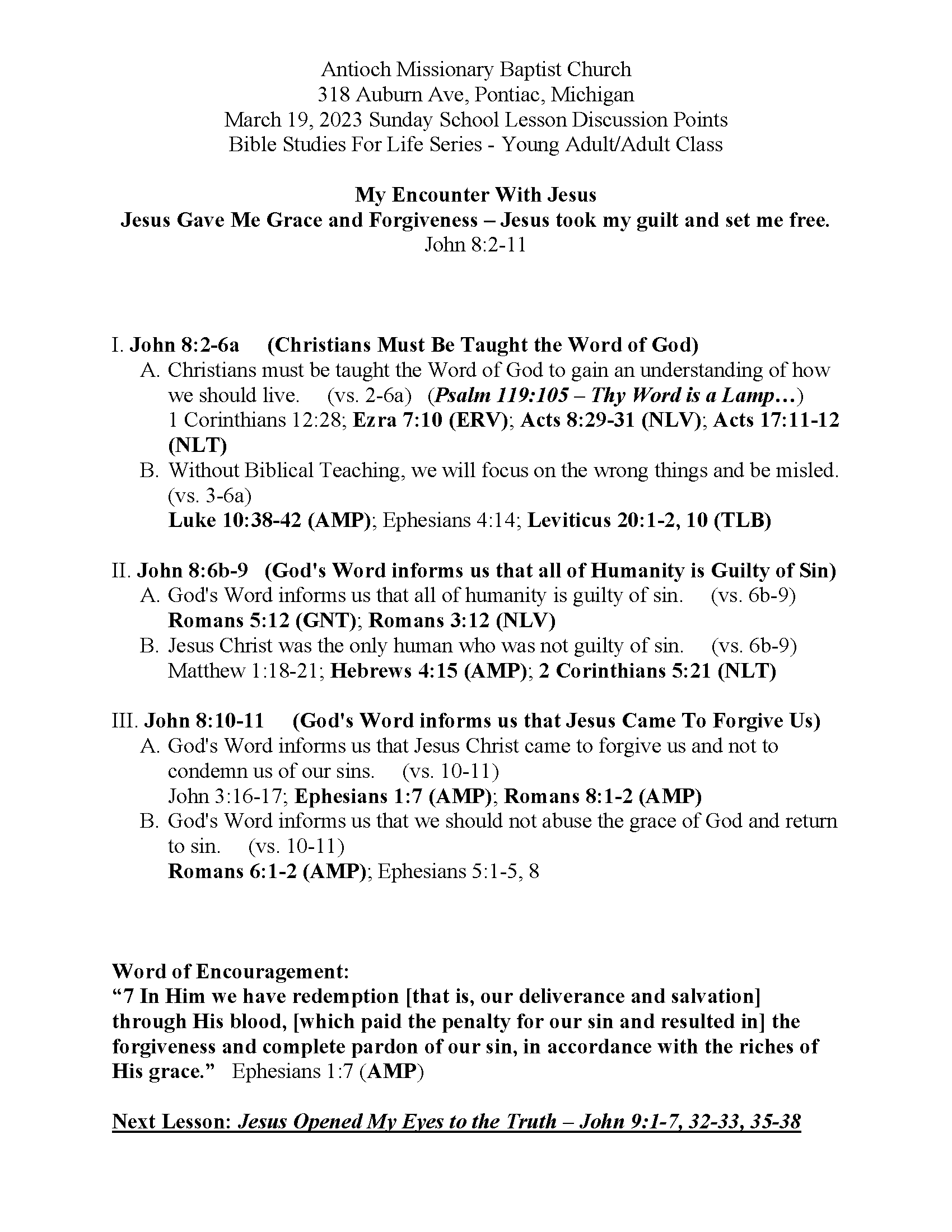Current Sunday School Lesson