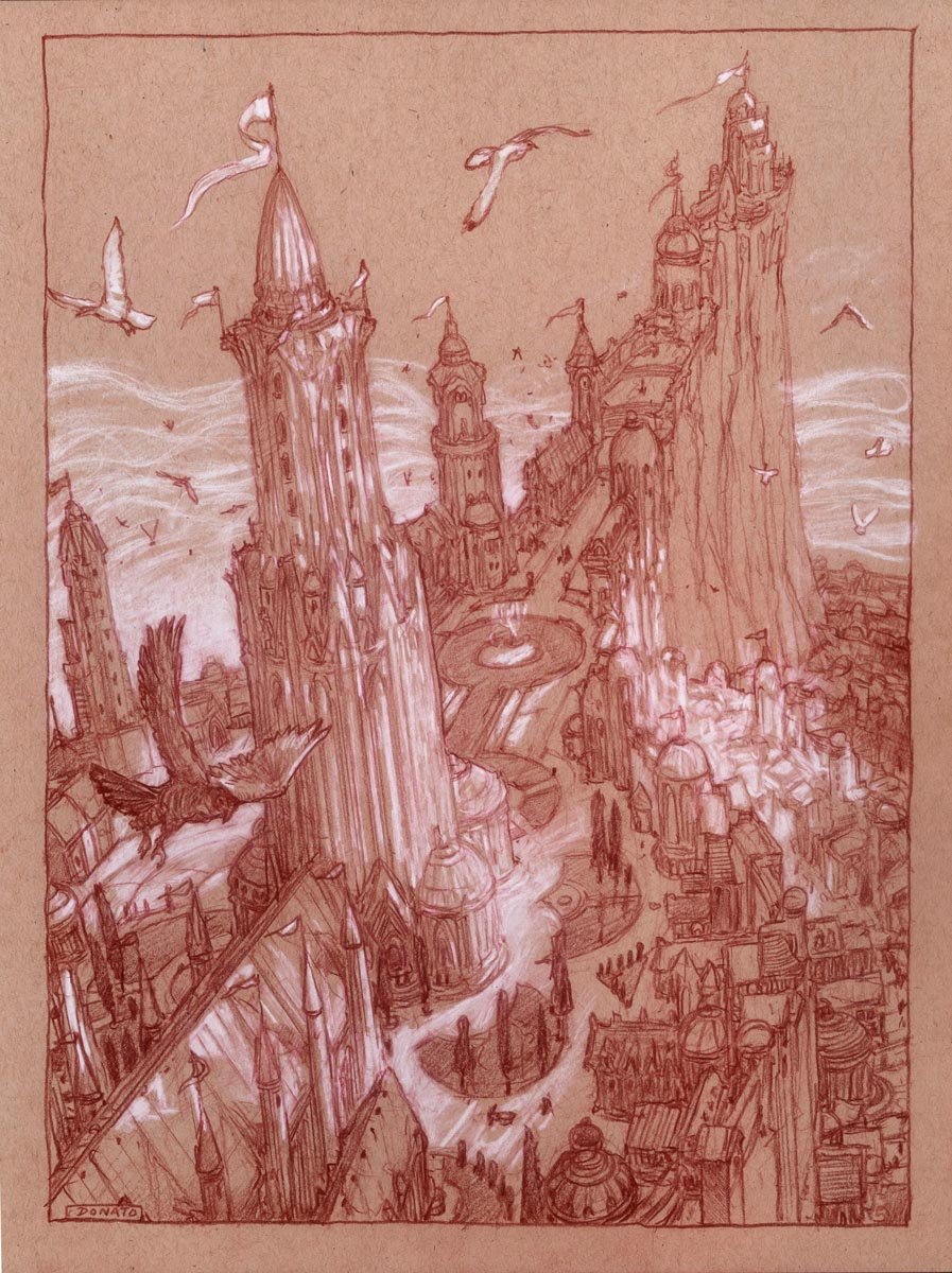 Minas Tirith
14" x 11"  Watercolor Pencil and Chalk on Toned paper 2018
private collection