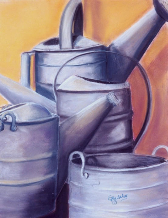 Silver & Gold, ~24"x28", Pastel, Matted & Framed