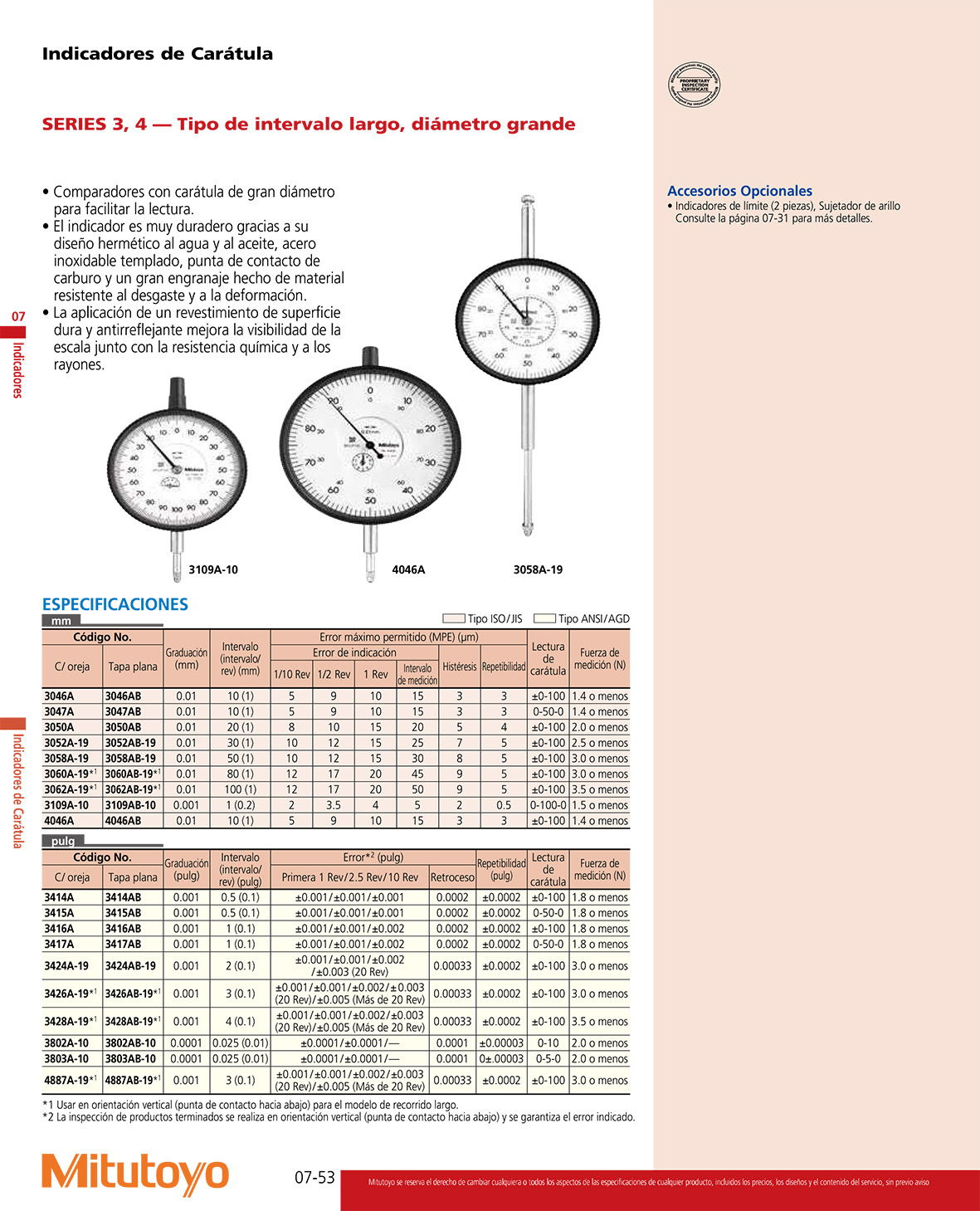Indicadores tipo intervalo largo, diametro grande 
SERIES 3, 4