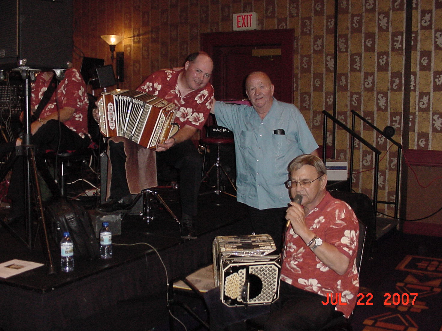 Surrounded by my favorite concertina players; Tom Kula and Casey Homel at the casino in Green Bay, WI 
