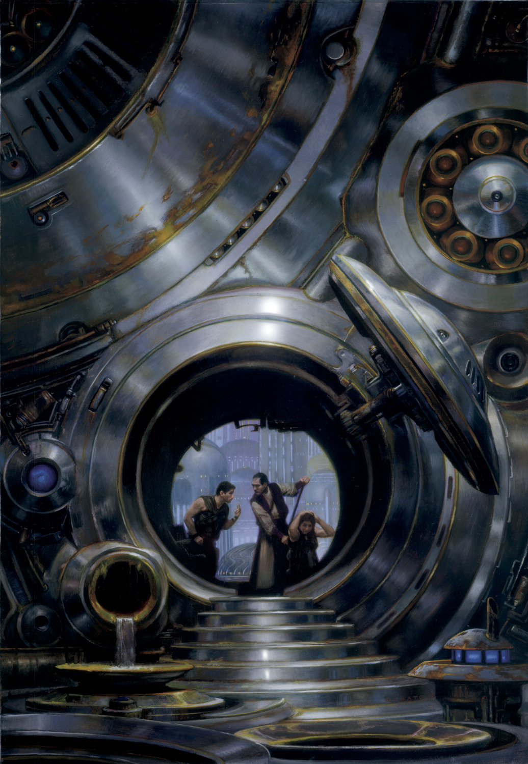 Psychohistorical Crisis II
18" x 30"  Oil on Panel  2005
cover art for 'Down These Dark Spaceways' edited by Mike Resnick
collection of Edie Stern and Joe Siclari