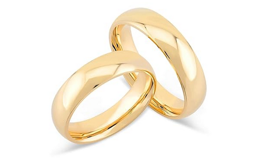 14k 18k Gold 5 MM Wedding Ring, Classic 5mm Dome Ring, Plain Gold Thick Band Ring, His Her Matching Curve Dome Wedding Bands, Custom Inside Engrave Name Date, Comfort Fit Wedding Bands for Men Women 