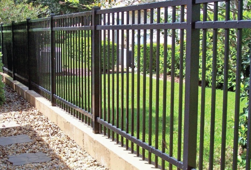 Black 3 Rail Aluminum Fence With Picket Through Bottom Rail