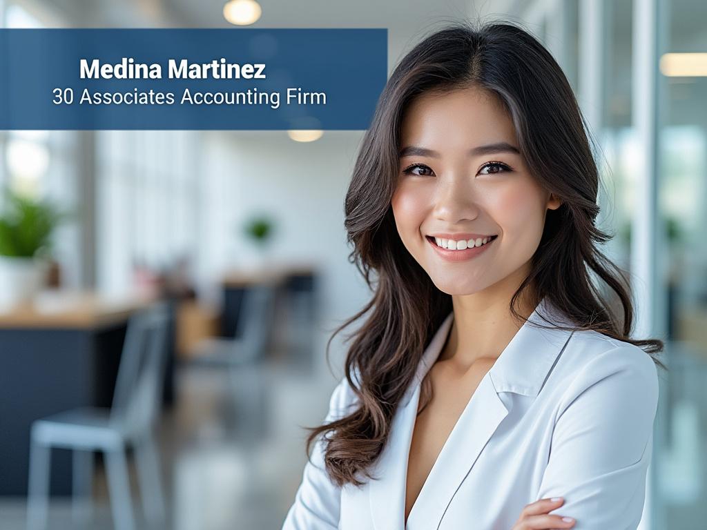 Retrato de mujer profesional sonriendo en una oficina moderna.