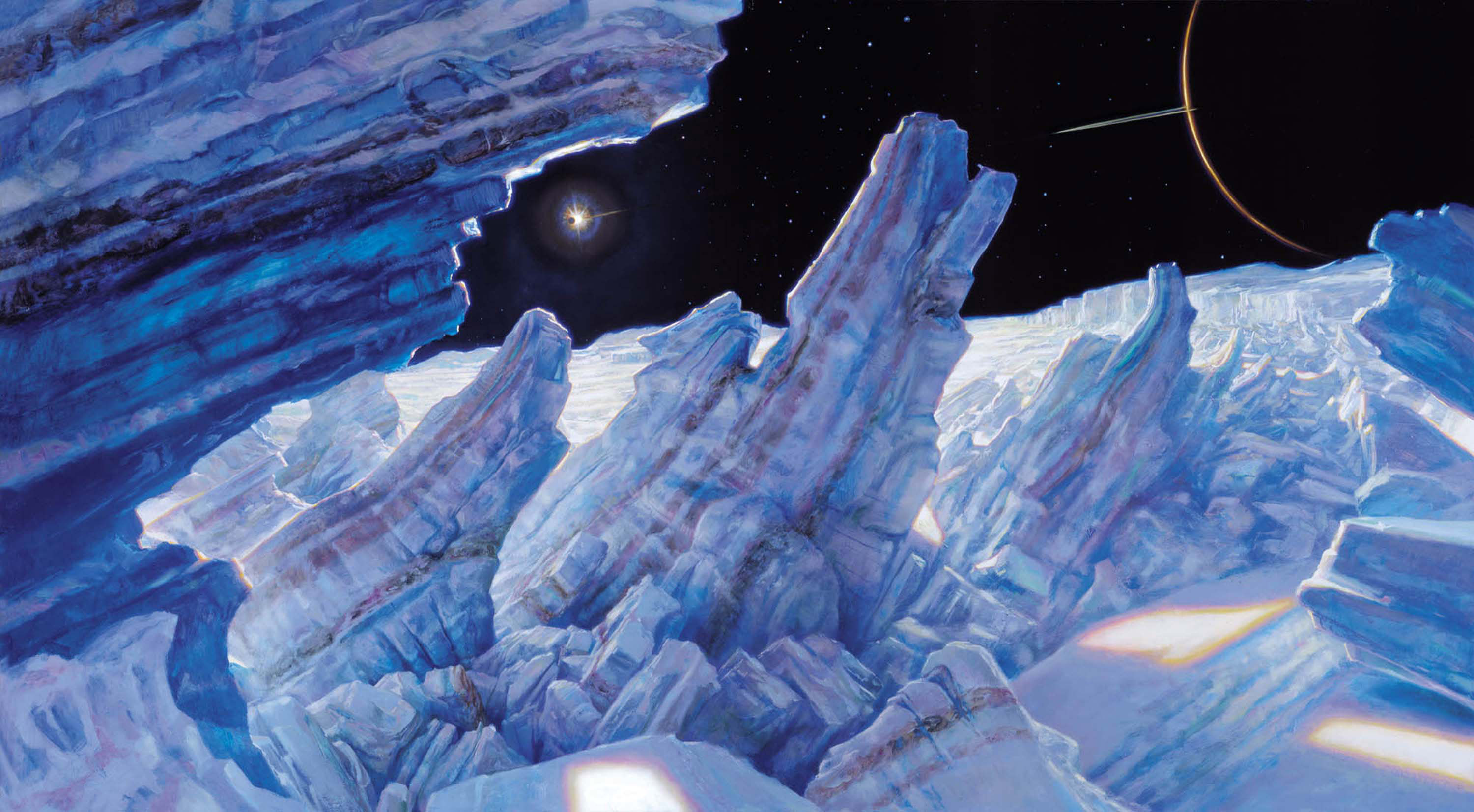 Ice Sheet Fracturing on Europa, Moon of Jupiter
26" x 65"  Oil on Panel  2000
private collection
