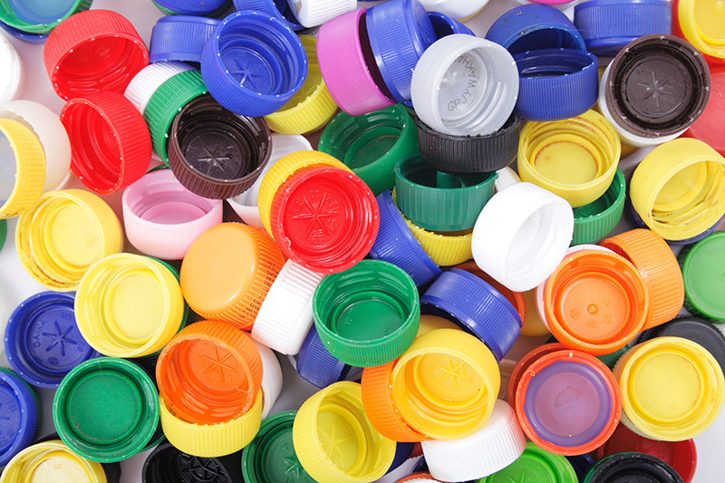 Multicolored plastic bottle caps