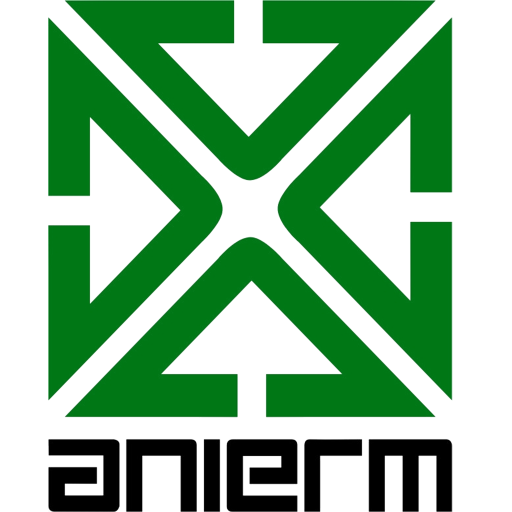 Logotipo de ANIERM con símbolo geométrico verde de flechas entrelazadas sobre fondo blanco