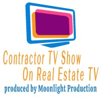 Logo for Contractor TV Show on Real Estate TV by Moonlight Production with a stylized television design.