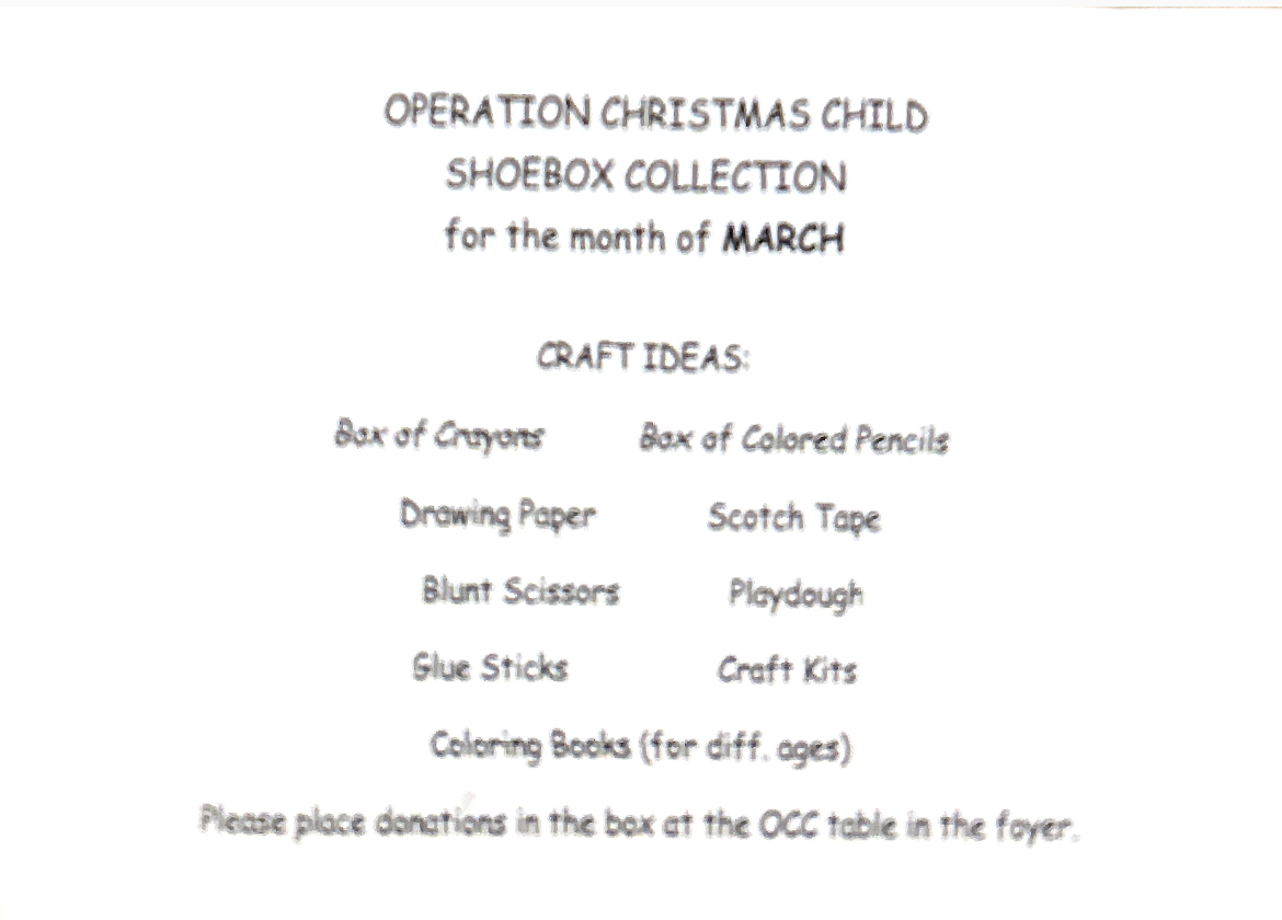 Operation Christmas Child 
Shoebox Collection