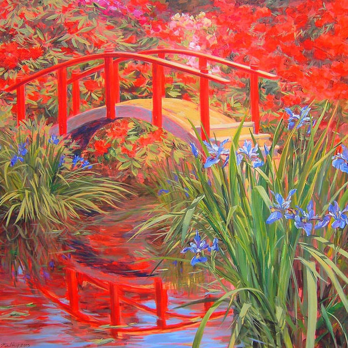 Red Bridge at Kubota Gardens 36x36 sold