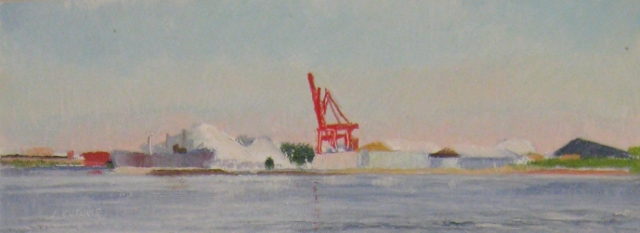 28. Baltimore Harbor Scene, 3x8 oil on panel