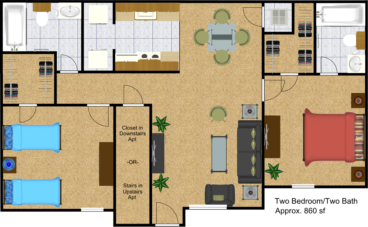 Two Bedroom/Two Bath Floorplan