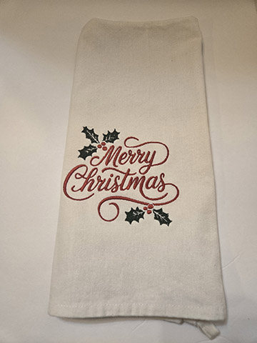 Flower sack towel featuring a Merry Christmas design