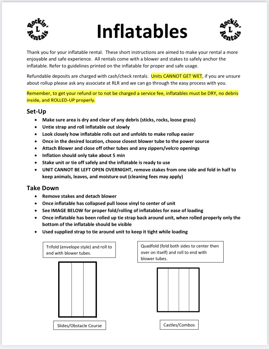 Inflatable Setup/Rollup Instructions