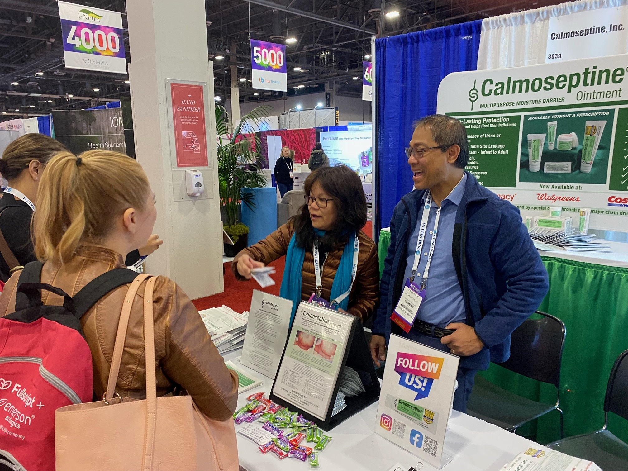 Celia Greta Binarao and Josh Binarao representing Calmoseptine at the American Acadamy of Anti-Aging Medicine Winter Congress in Las Vegas, NV. December 2023