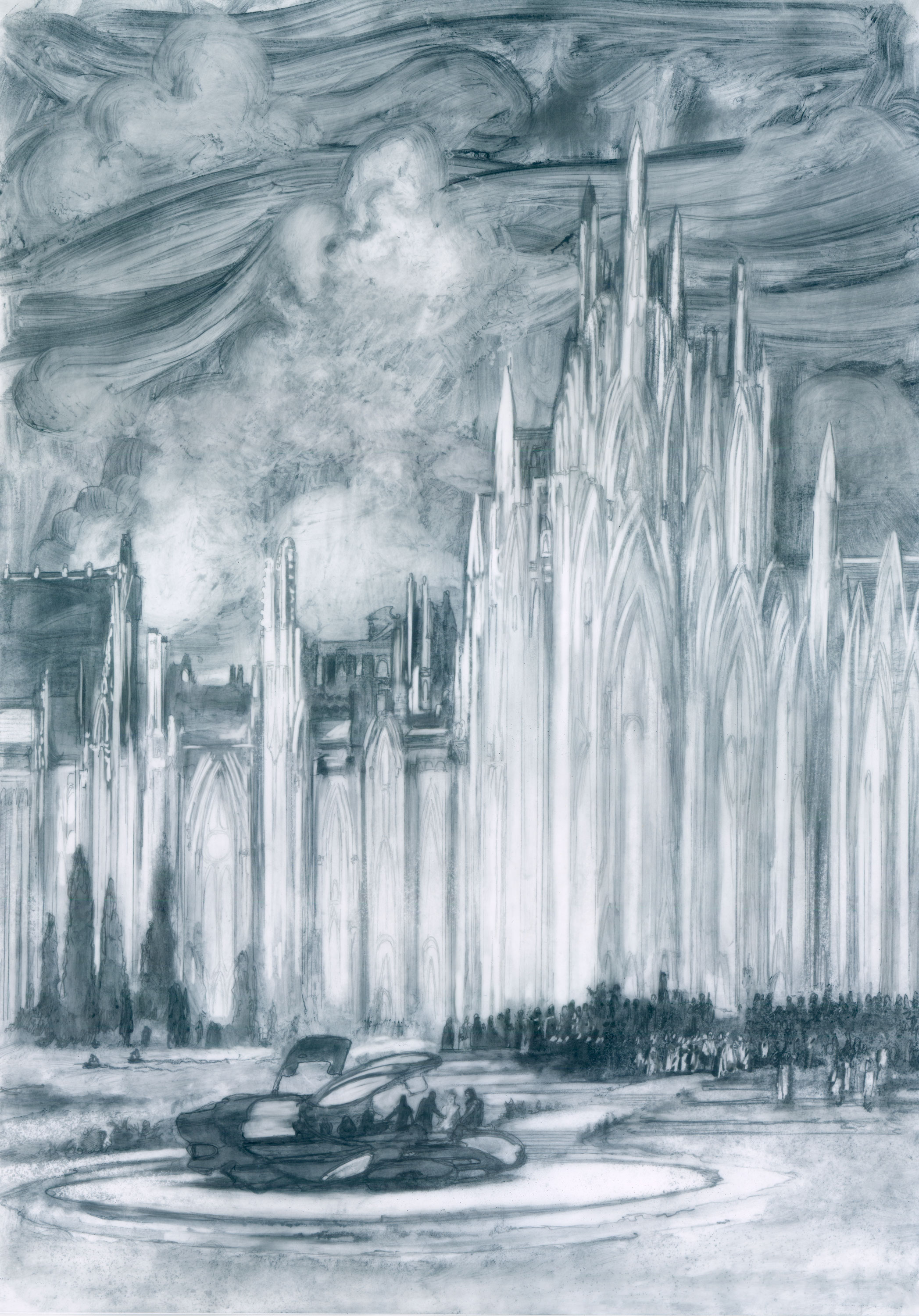 Stranger in a Strange Land - The Church
17" x 12". Graphite on Duralar 2020