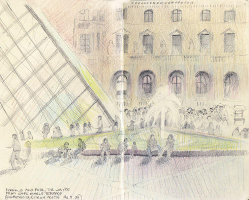 The central courtyard of the Louvre - from the Cafe Marly