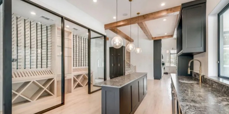 A kitchen and a wine cellar