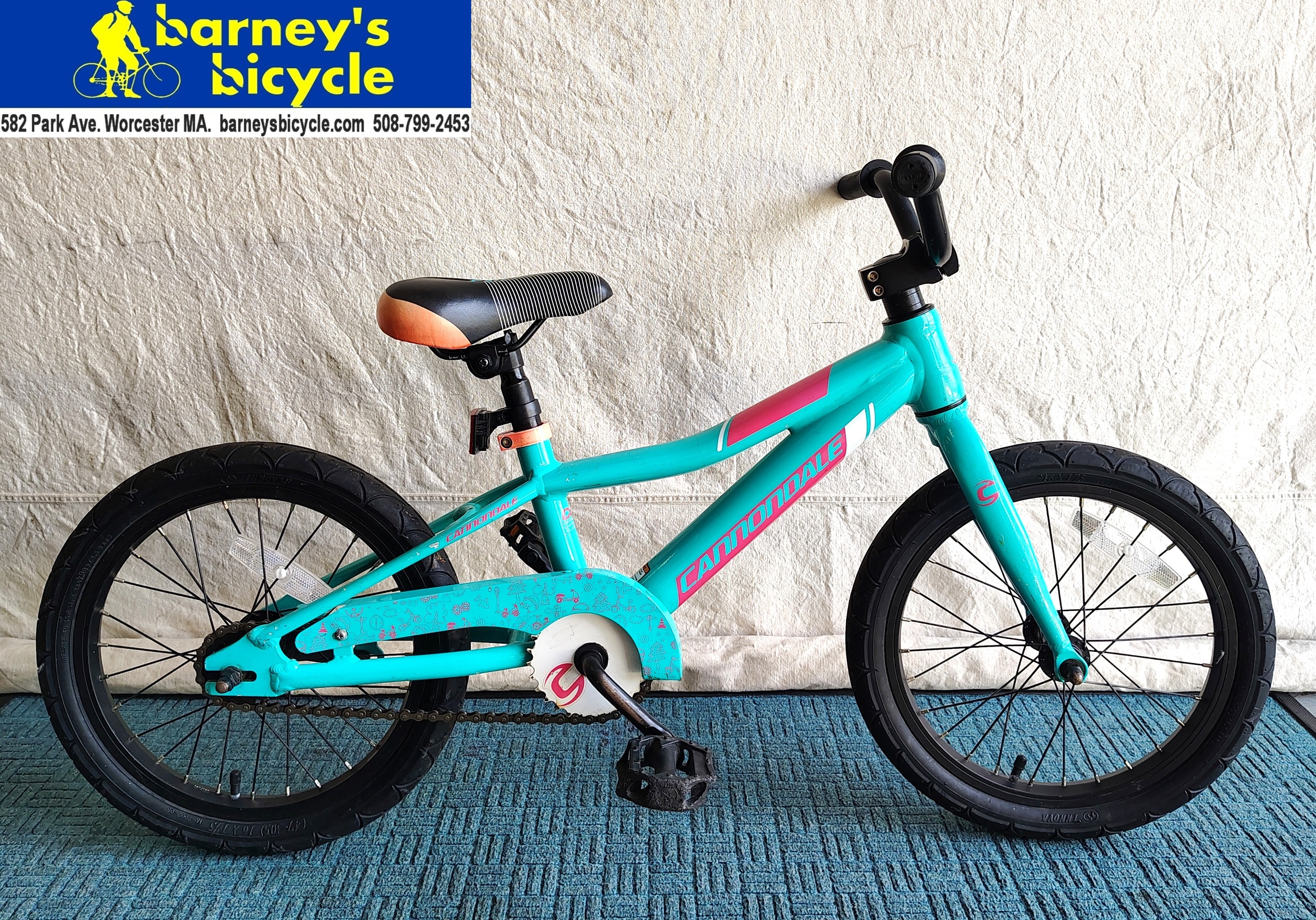 Cannondale 16" 
Wheel Size: 16"/ Ages 4-6 / Speeds: 1spd
Price: $179.00  (Professionally Tuned)
