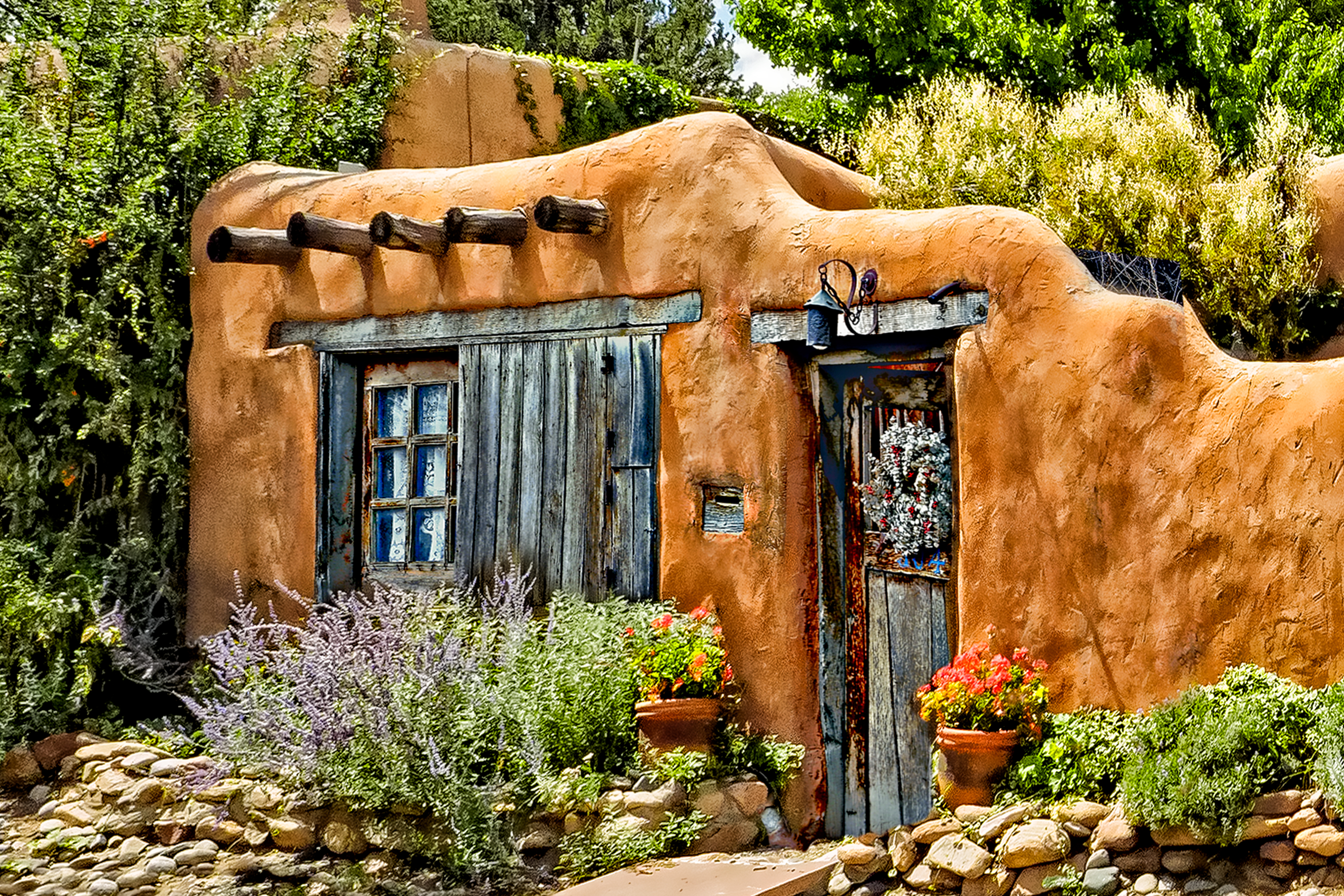 CANYON ROAD - A residence tucked among the galleries of Canyon Road in Santa Fe.