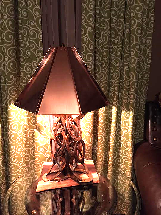 Horseshoe Lamp with copper shade