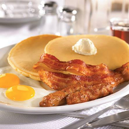 2 EGGS, 2 HOTCAKES 2 SAUSAGE AND 2 BACON