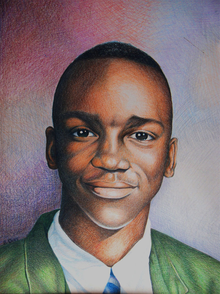 This portrait was commissioned by the father of this young man, who was deceased at the time of this painting.          Prisma colorpencils  14"X18"