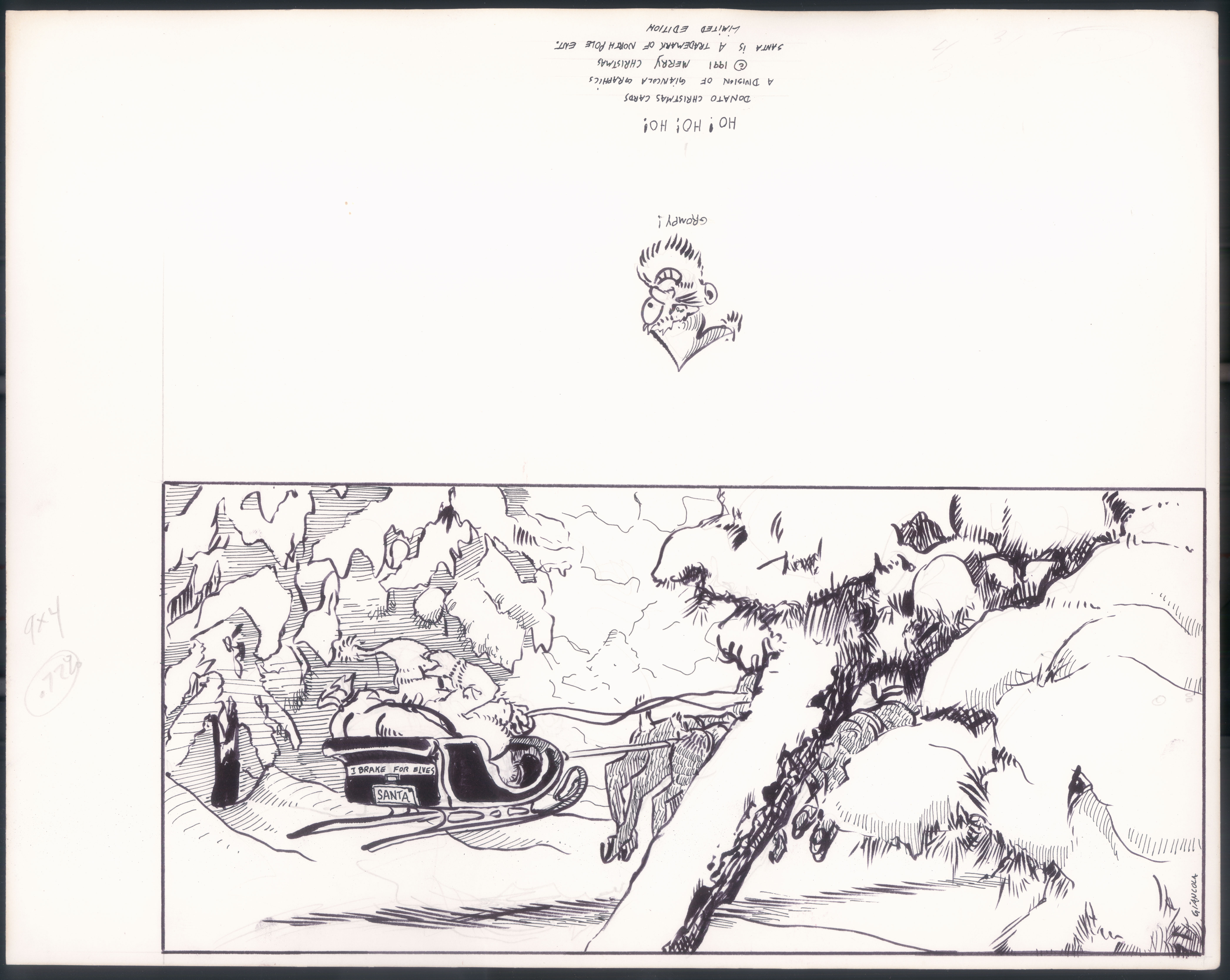 Grompy Christmas Card
$100
11" x 14" ink on bristol paper
1991