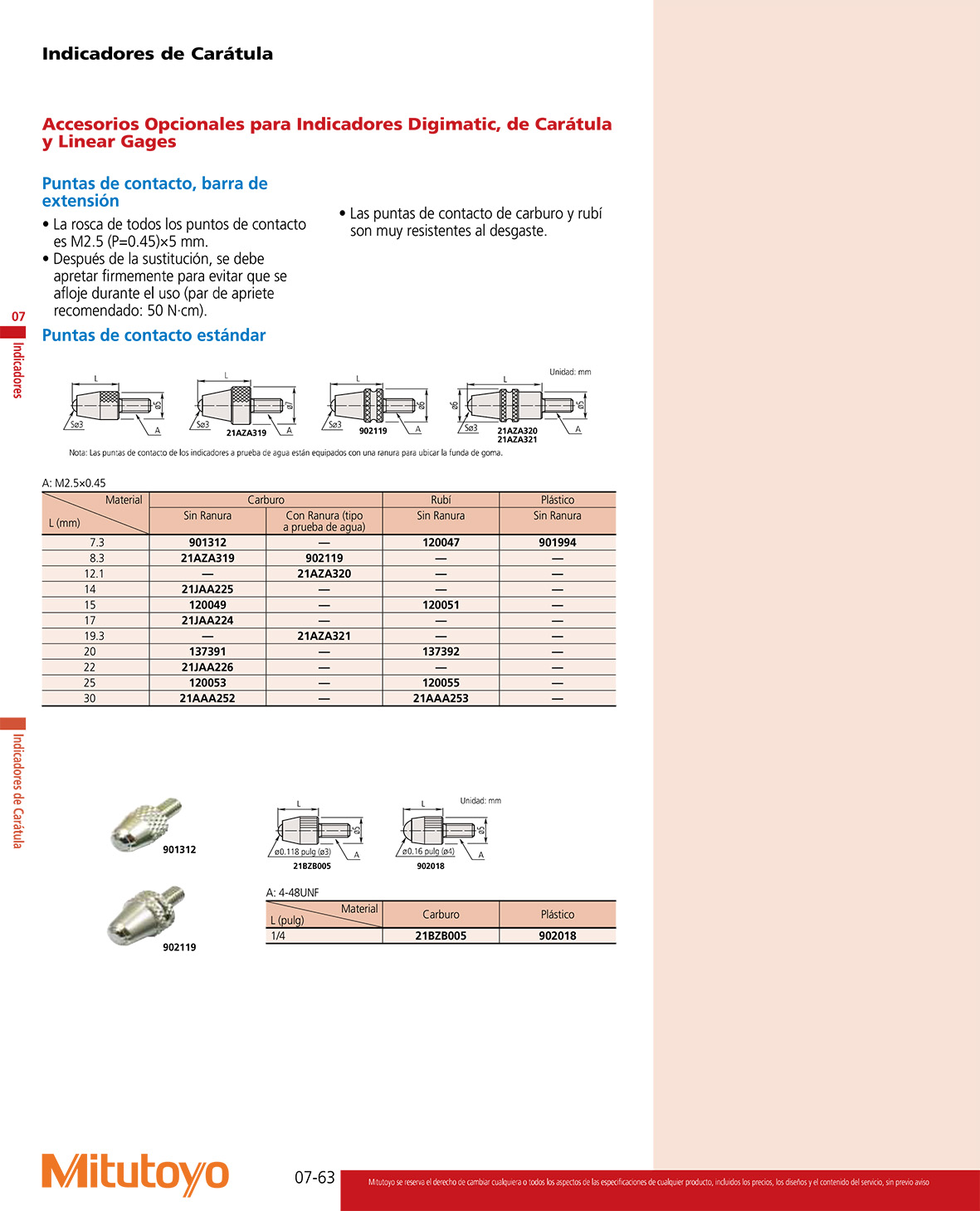 Puntas de contacto para indicadores 