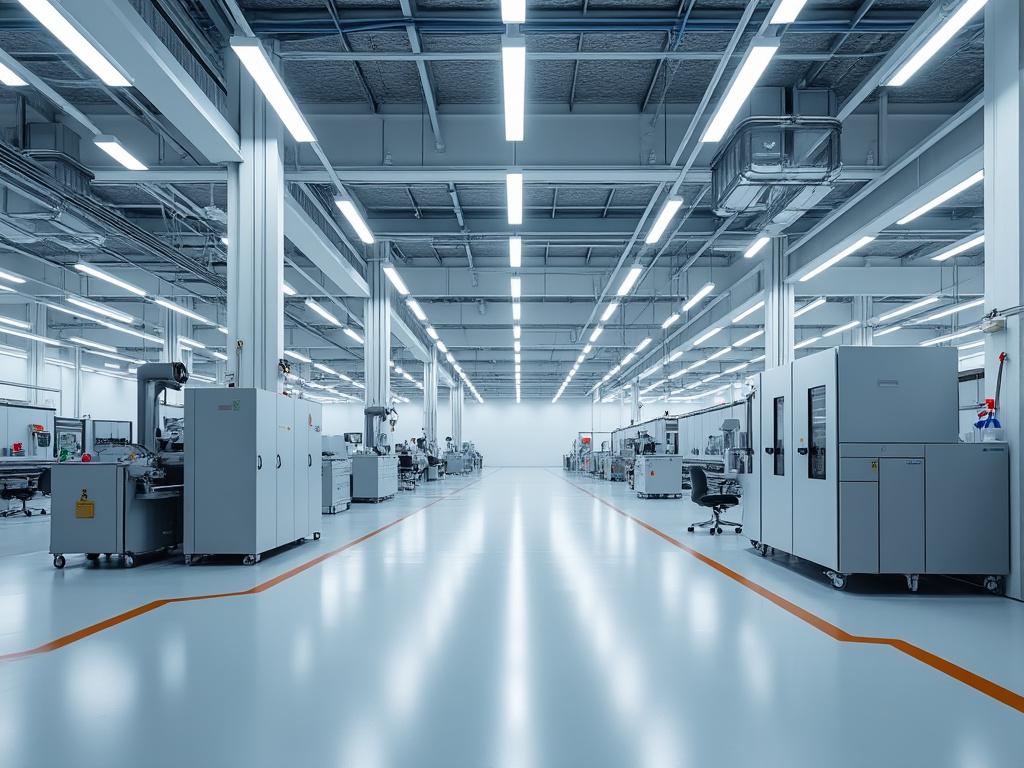 Instalación industrial moderna con equipos avanzados y pisos limpios y brillantes.