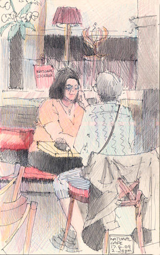 National Cafe #2 (Pen and ink and coloured pencils)