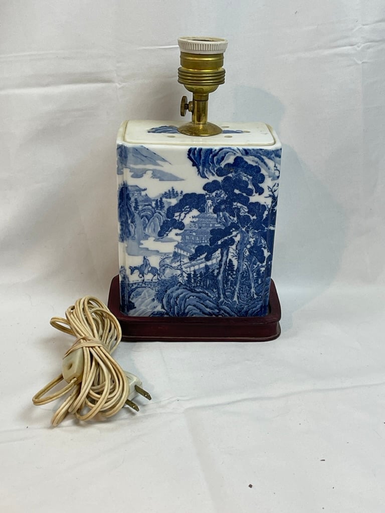 Vtg Chinese Porcelain TABLE LAMP Opium Pillow Landscape 2560