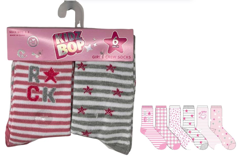 GZ1456-681-CKF-S
6PK CREW SOCKS FOR GIRL 4-6 KIDZ BOP
191153586647

GZ1456-681-CKF-M
6PK CREW SOCKS FOR GIRL 6-8 KIDZ BOP
191153586654

72 CS PACK
