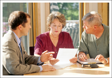 Senior couple meeting with agent||||