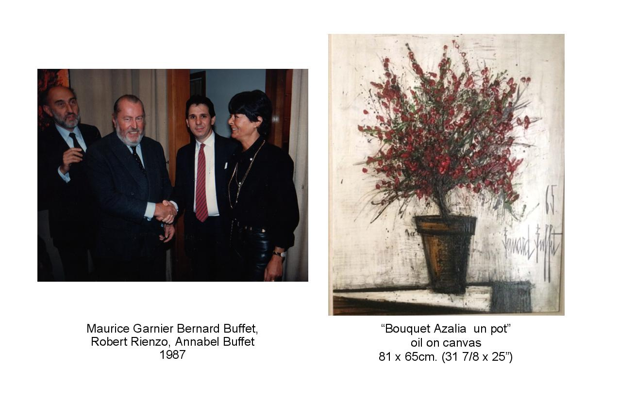 Maurice Garnier Bernard Buffet, Robert Rienzso, Annabel Buffet 1987. Bouquet Azalia un pot oil on canvas