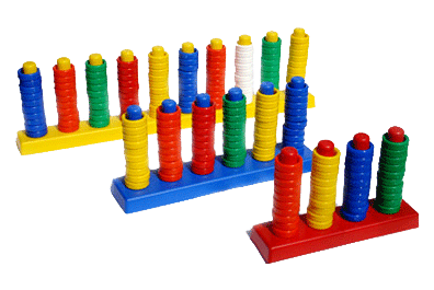 Contador Matemático de 4 Postes  85 con iva.
Contador Matemático de 6 Postes 120.00 con iva.
Reconocer el orden del Sistema de Numeración Decimal, el valor posicional, la convencionalidad en la ley de cambio por medio de agrupaciones y desagrupaciones.  Explicar la representación de cantidades; el uso de estrategias y procedimientos en la resolución de problemas con operaciones básicas con y sin transformación.

Contador Matemático de 10 Postes 140 con iva.