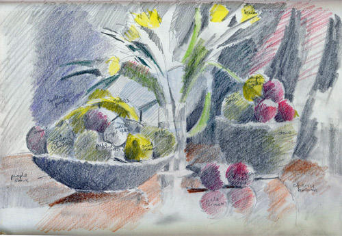 Yellow Tulips and Fruit