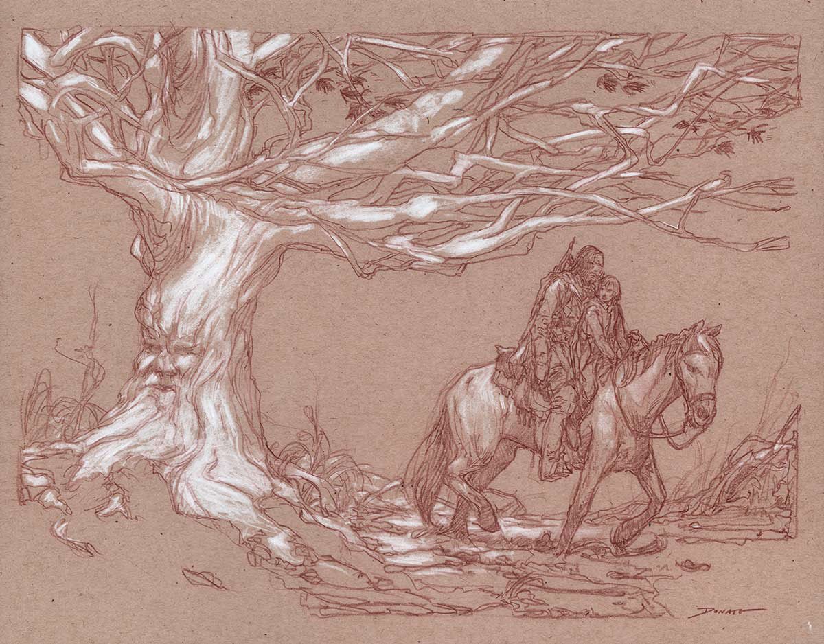 Arya Stark and The Hound
14" x 11"  Watercolor and chalk on toned paper
collection of Mark Fidler