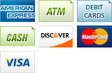 We accept American Express, ATM, Debit Cards, Cash, Discover, MasterCard and Visa.||||